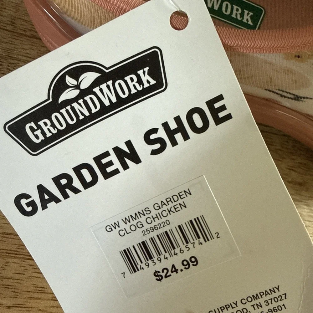 GroundWork Garden Clogs Womens 7 Chicken Print Peach Slip On Shoes Waterproof
